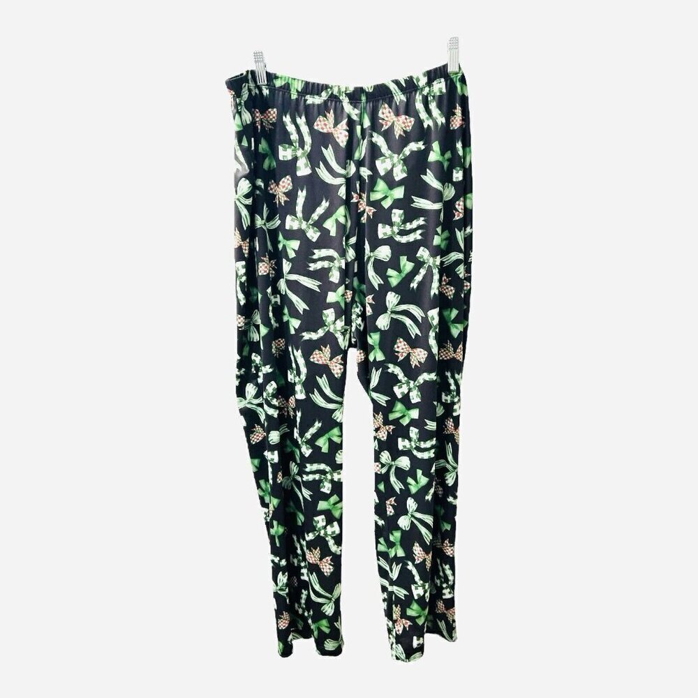 Serengeti Christmas Themed Silky Knit Pants Plus Size 1X Black Multi-Color NWOT